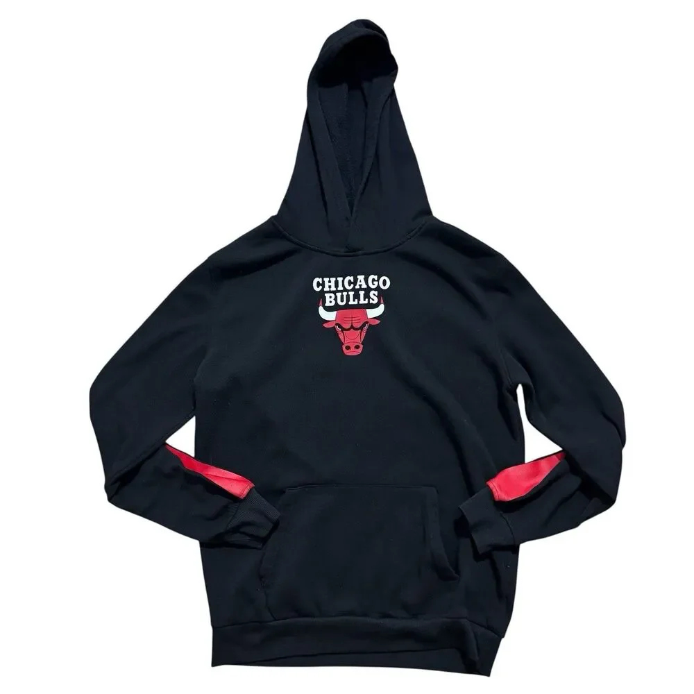 Chicago Bulls Hoodie Mens Small Black Fleece Sweatshirt Pullover NBA